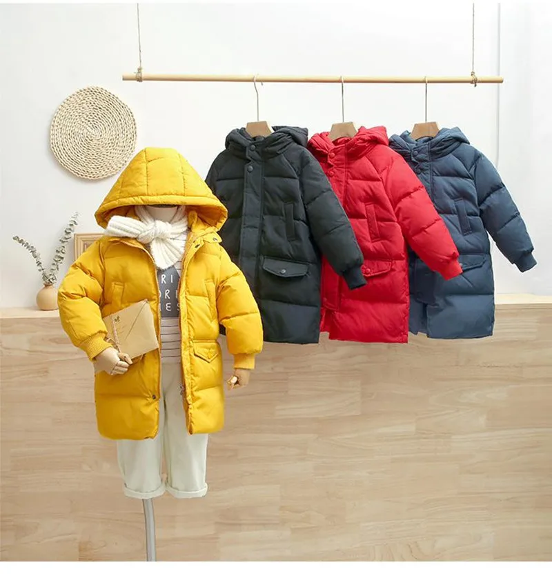 

Kids Winter Jacket Girls Long Coats Children Boys Fashion Thick Hooded White Duck Down Snowsuit 2-14Y Teenagers Overcoat Parkas