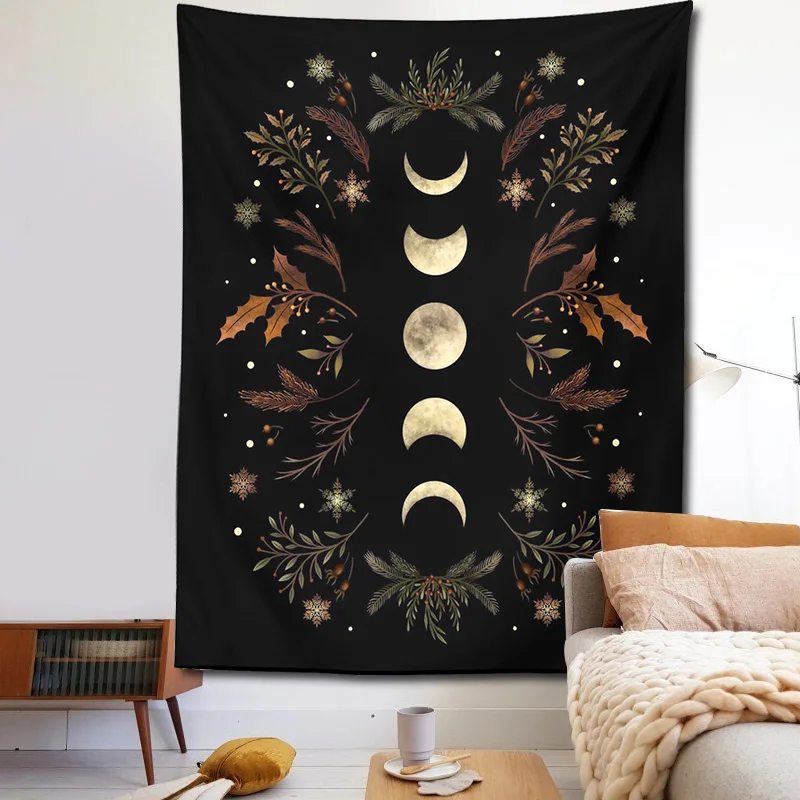 Moon Phase Tapestry Boho Decor Wall Tapestry Room Black Carpet Psychedelic Tapestries Boho Room Wall Decor Home Decoration Wall