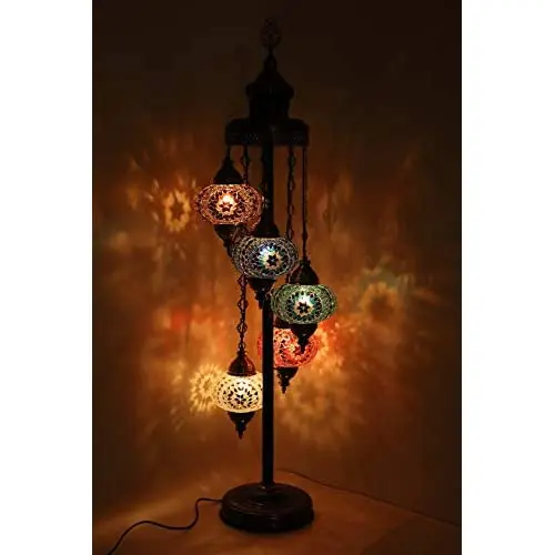 Mosaic 5 Globe Floor Lamps Handmade Unique English Moroccan Night Art Home Decor Light Lampshade Bedside Gift, 5 Bulbs Include