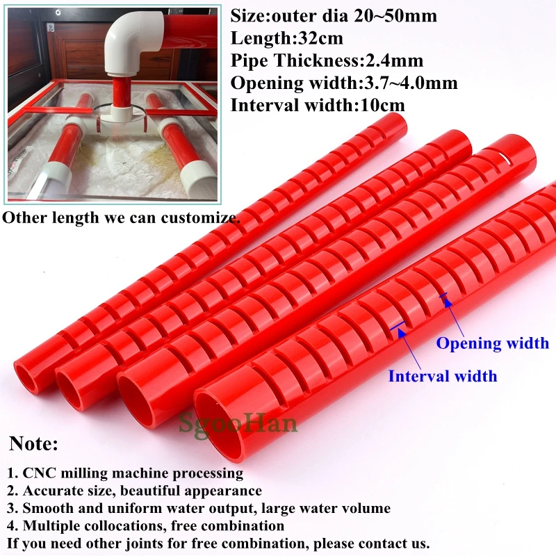 Red 20~50mm PVC Aquarium Fish Tank Aeration Tube Drain Deluge Rain Pipe Filter Accessories Garden Drip Water Downcomer Cess-Pipe