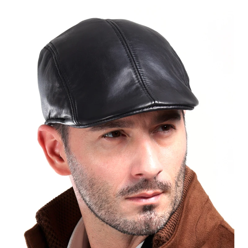 

Harppihop fur New Design Men's 100% Genuine Leather Cap /Newsboy /Beret /Cabbie Hat/ Golf Hat sheepskin caps