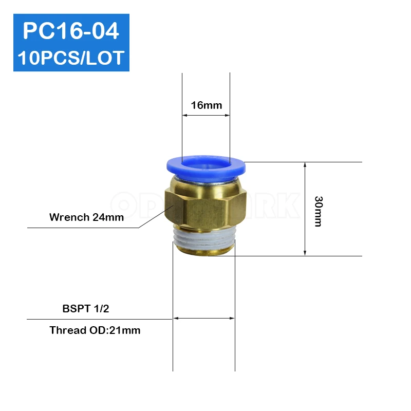 HIGH QUALITY  10pcs a lot BSPT PC16-04,16mm to 1/2' Pneumatic Connectors male straight one-touch fittings