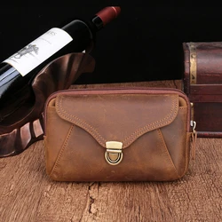 Fashion Bum Bag Waist Pack Men Women Leather Waist Pack On Belt Pouch Genuine Leather Outdoor Phone Pouch Cigarette Tissue