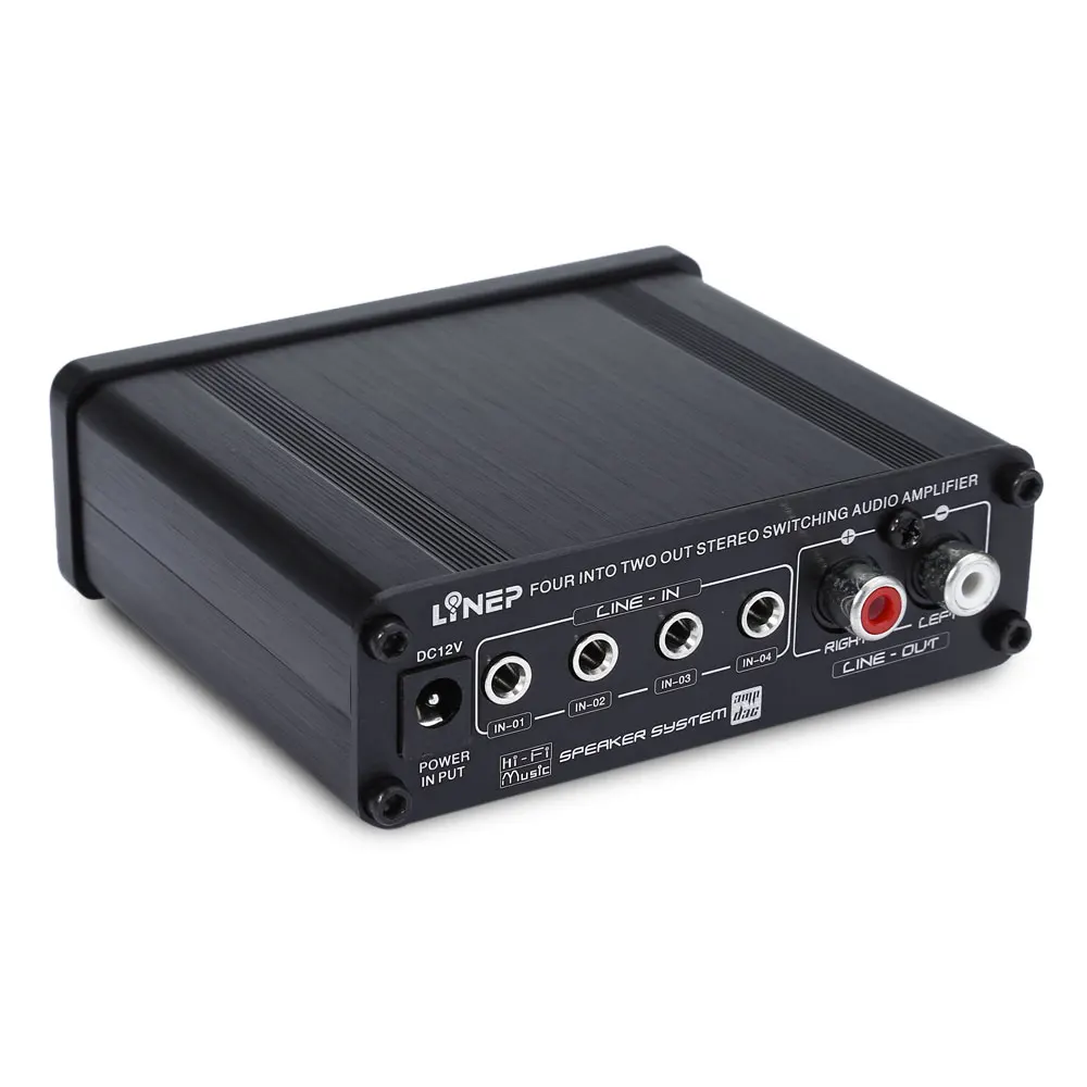 音声増幅スイッチャー4で2アウト、ヘッドフォンスイッチオーディオアンプヘッドセット信号リッタスイッチスイッチャーアンプ