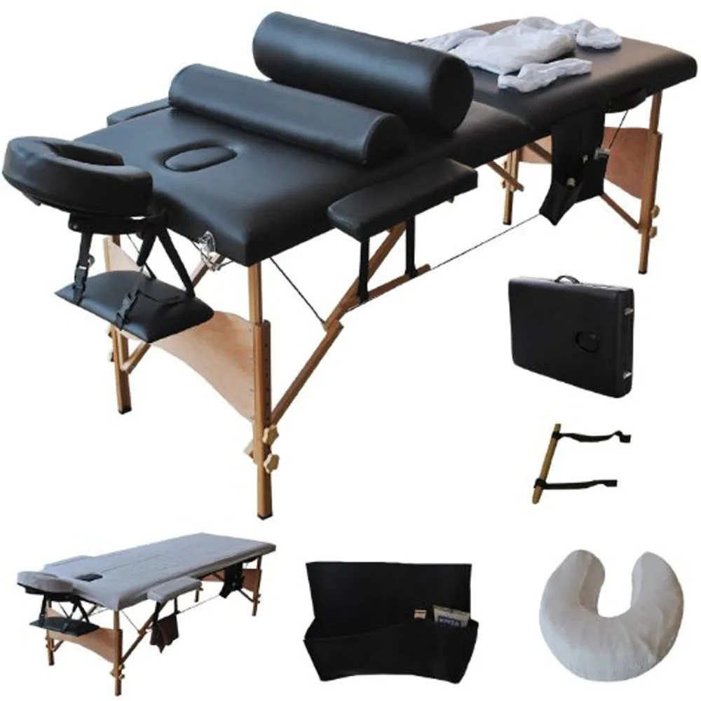 (212 x 70 x 85)cm 2 Sections Folding Portable Beauty Bed SPA Bodybuilding Massage Table Set Black