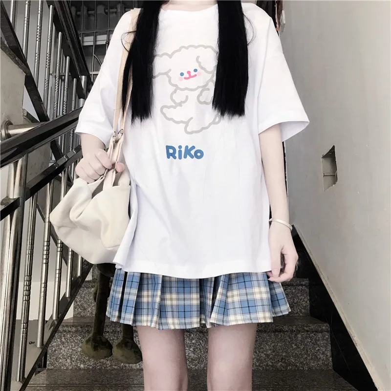 Summer 2020 New Japanese Sweet Cute Rabbit Print Loose All-match Student Short-Sleeved T-shirt Top Women school girl shirt