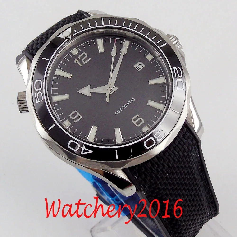 

BLIGER 41mm Black Sterile Dial Ceramic Rotating bezel Sapphire Crystal Auto Date Luminous Men's Watch Automatic Movement