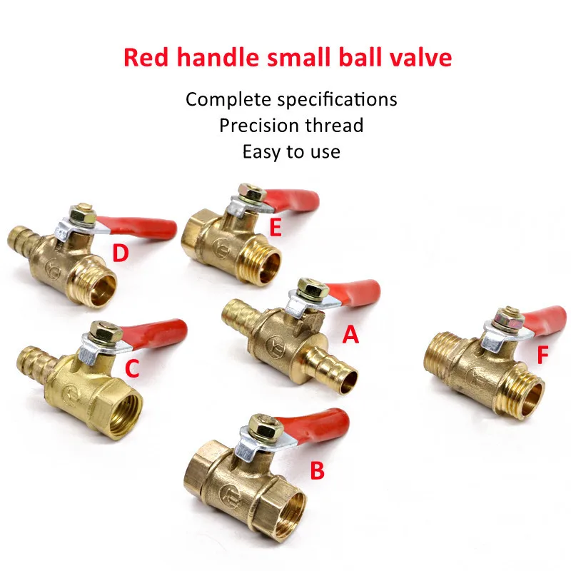 Brass Water Oil Air Gas Fuel Line Shutoff Ball Valve Pipe Fittings Pneumatic Connector Controller Handle 6-12MM Hose Barb Inline