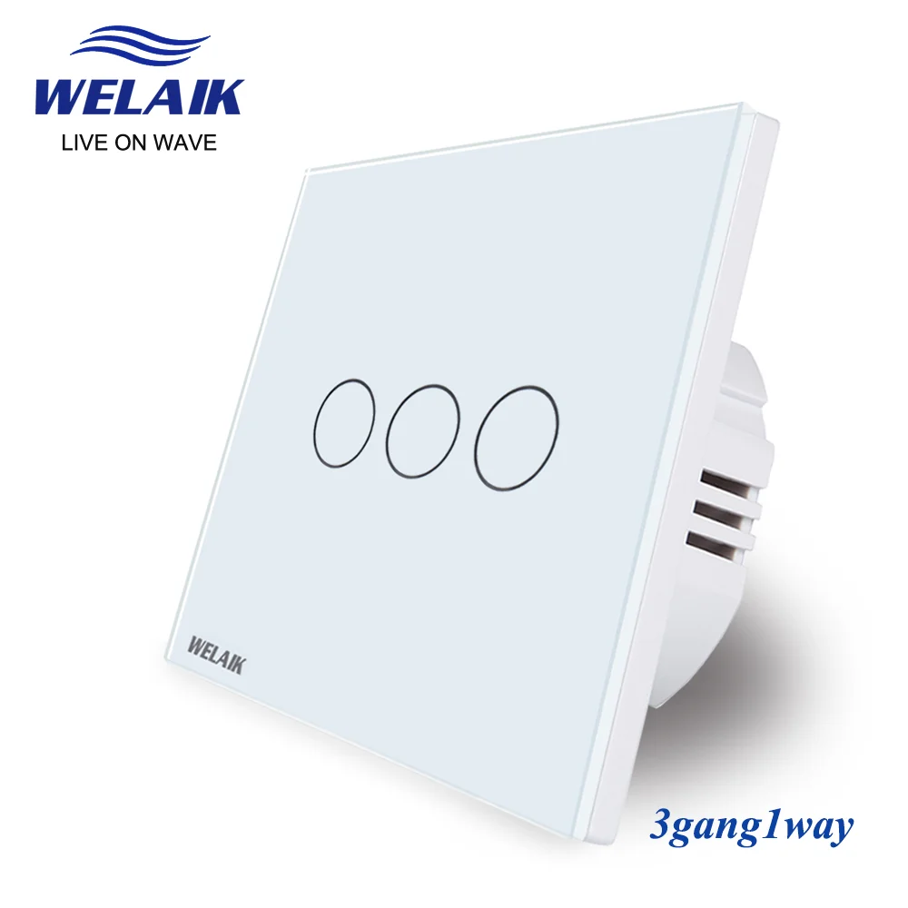 WELAIK EU 86*86mm 3gang1way Crystal Glass Panel Intelligent Light Smart White Wall Touch Switch 220V B1931CW