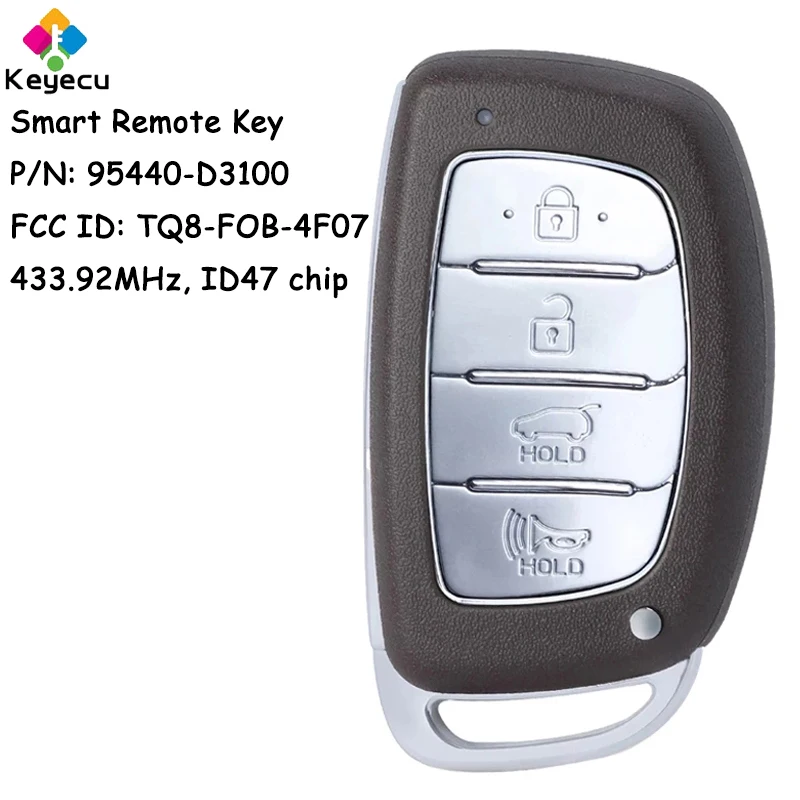 

KEYECU Smart Prox Remote Control Car Key With 4 Buttons 434MHz - FOB for Hyundai Tucson 2016 2017 P/N: 95440-D3100 TQ8-FOB-4F07