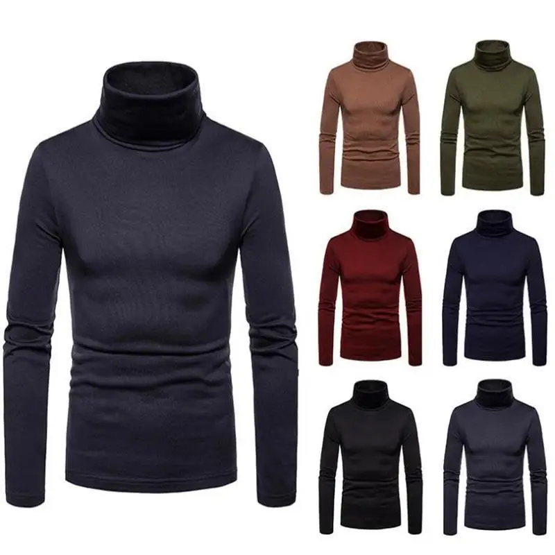 Suéter de malha de gola alta masculino, pulôveres slim fit, monocromático, marca casual, novo, outono, inverno, 2020