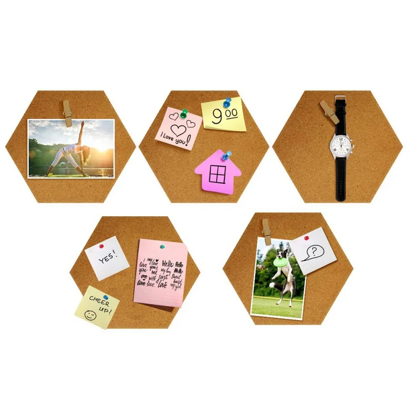 1pcs Innovative Equilateral Hexagon Cork Stickers DIY Decorative Postcard Wall Cork Board Bulletin Board Message Board Pin Board