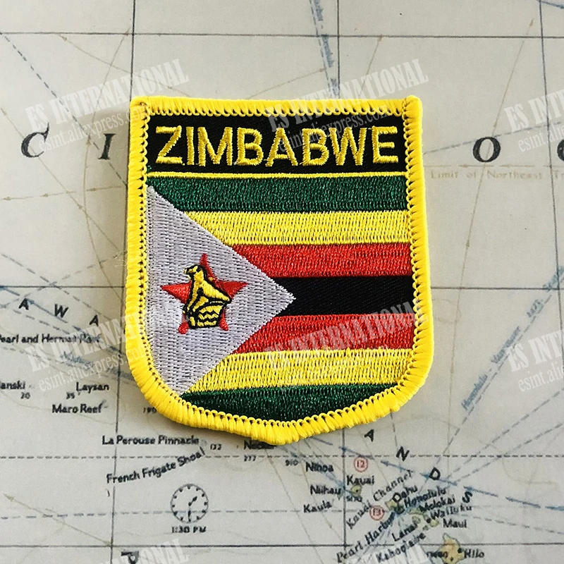 ZIMBABWE National Flag Embroidery Patches Badge Shield And Square Shape Pin One Set On The Cloth Armband   Backpack  Decoration