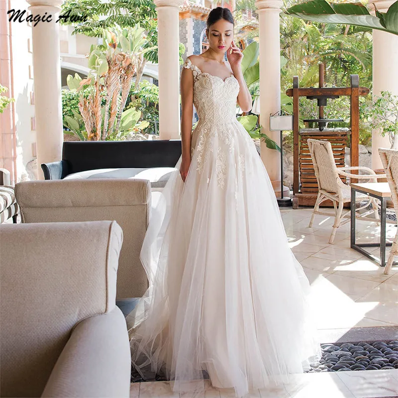 Magic Awn Graceful Boho Wedding Dresses Pricness Lace Appliques Illusion Country Bridal Gowns Mariage 2021 Vestido Boda