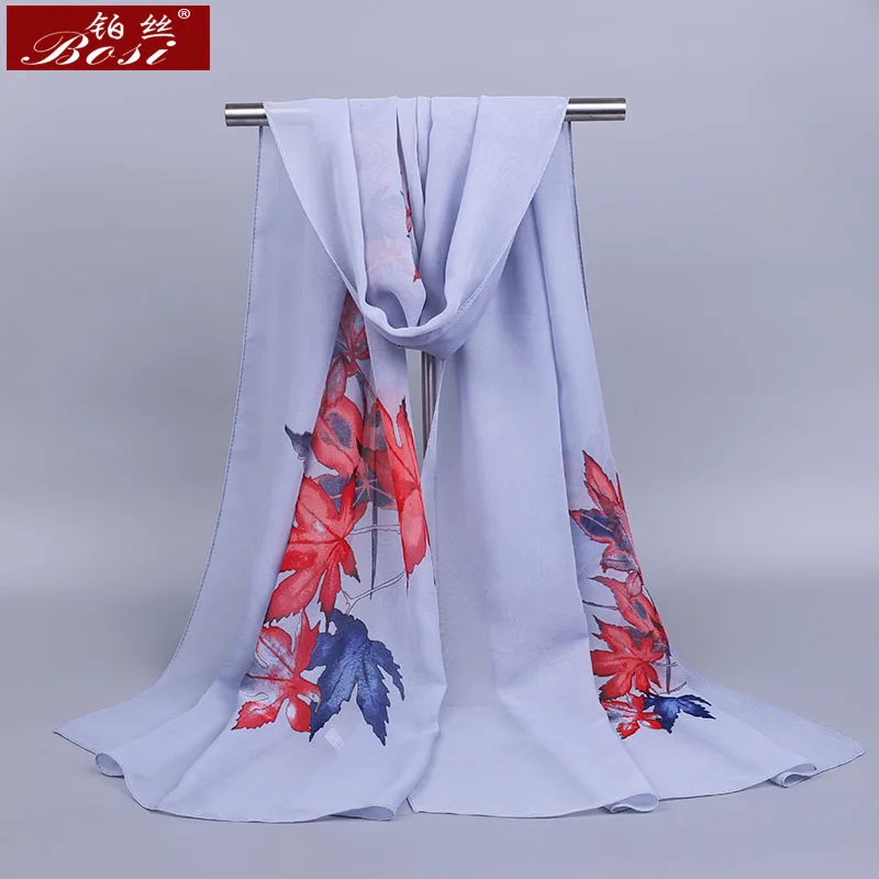 New Chiffon Maple leaf scarf women Fashion summer Soft print 2020 Multicolor long scarves bohemian Flowerhijab Pink ladie shawl