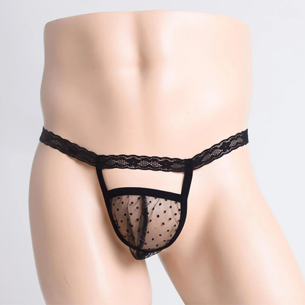 Sissy-Lingerie en maille transparente pour hommes, dentelle florale, sous-vêtements gay, poudres, tongs à dos en T, bikini, culotte Jockstrap,