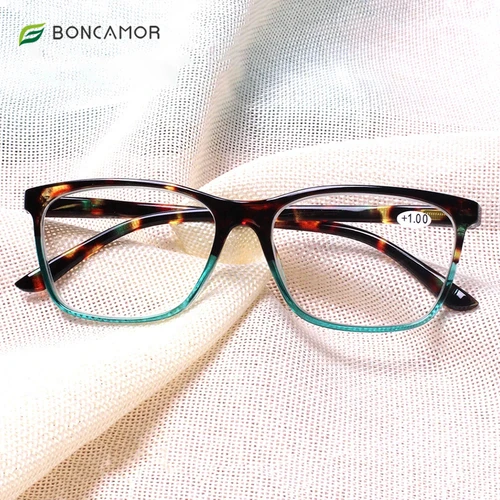 Imagen 1 del producto BONCAMOR Gafas de lectura rectangulares con estilo, bisagra de resorte, gafas para lectores masculinos y femeninos, dioptrías 0,5 1,75 2,0 3,0 4,0...