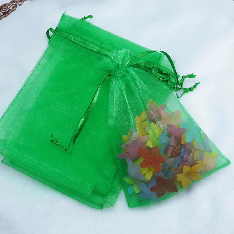 100pcs Green Organza Bags Delicate Solid Bags Cute 13x18cm Custom Logo for extra charge Jewelry Kids Candy Package Newest Design