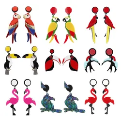 Fashion Flamingo Parrots Acrylic Dangle Earrings For Women Geometric Big Animals Birds Drop Earrings Brincos Party Jewelry