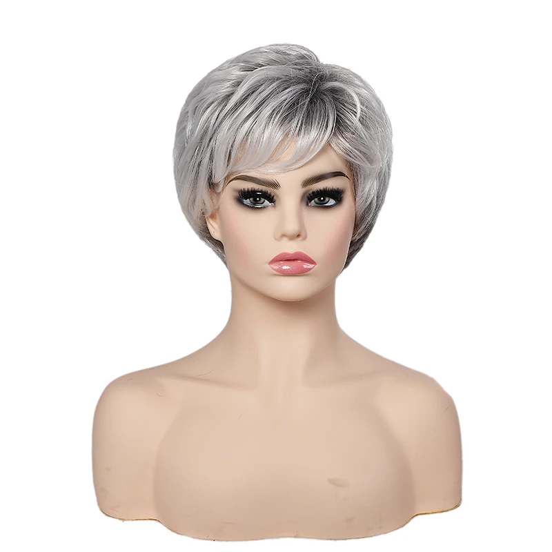 Short Straight Bob Synthetic Wigs Soft Sliver White Hair For Women Heat Resistant Daily Wigs