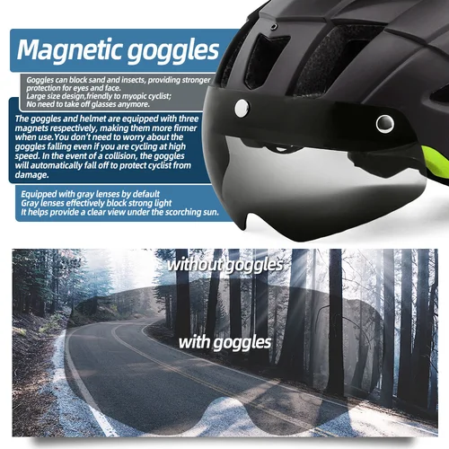 Imagen 2 del producto VICTGOAL-casco de bicicleta LED con visera para gafas de sol, casco de bicicleta LED recargable para hombre, gafas de sol, escudo, cascos de ciclismo de montaña y carretera