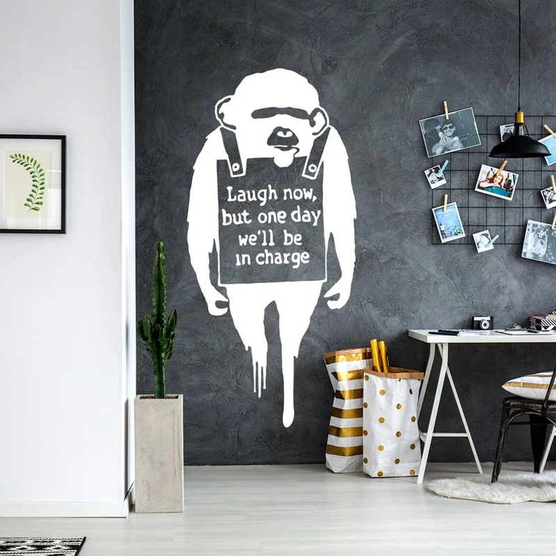 Banksy Monkey Wall Sticker Art Vinyl Street Graffiti Mural Chimp Artwork Decals Laugh Now Print Gorilla Smart Mural 2134