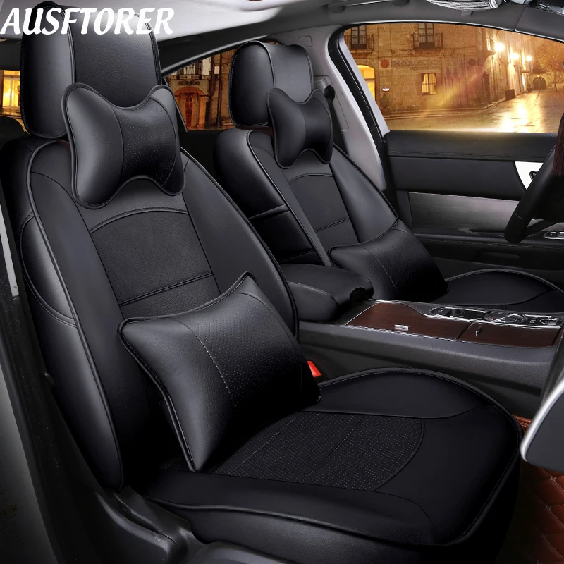 AUSFTORER Exact Fit Cowhide & PVC Leather Seats Cushions for Nissan Fuga 250XV 2007 Automobiles Seat Covers Sets Car Accessories