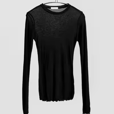 High Quality Plain T Shirt Women  Elastic Basic T-shirts Female Casual Tops Long Sleeve Sexy Thin T-shirt see through - Image 8