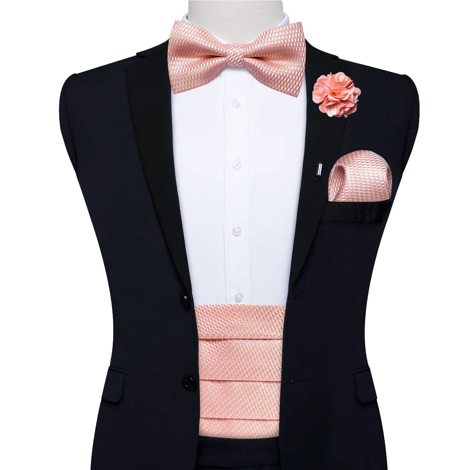 ชายผ้าไหมยืดหยุ่น Cummerbunds Bow Tie Hanky Corsage ชุด Tuxedo เข็มขัดชายกว้างชุดเข็มขัดสำหรับจัดเลี้ยงงานแต่งงาน