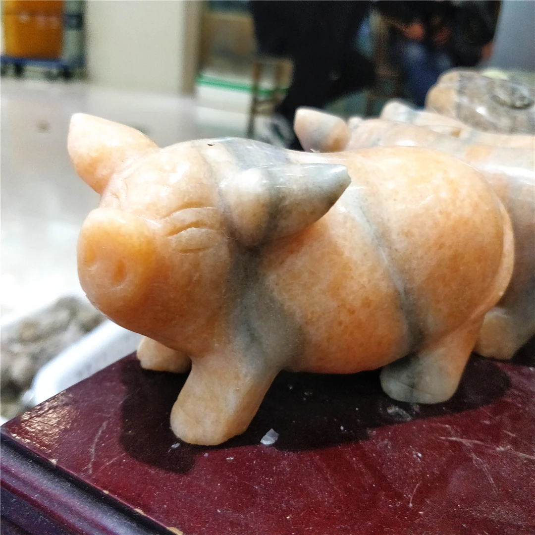 Natural Yellow Aventurine Quartz Mineral Crystals Carving Pig Ornaments Folk Crafts Figurine Stone Cute Sculpture Decoration
