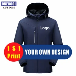 New Winter Jacket Custom Logo Men Women Windproof Hooded Outwear Casual  Overcoat Fashion Thick Velvet Warm Coat ONECOOL