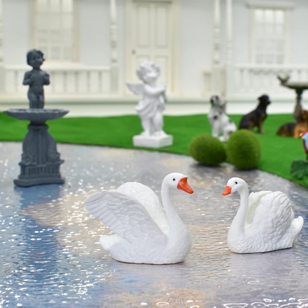 Accesorios en miniatura para casa de muñecas, conjunto de cisne para amantes, pájaro, Animal, modelo, estatuilla, adorno para el hogar, artesanía, decoración de hadas de jardín DIY