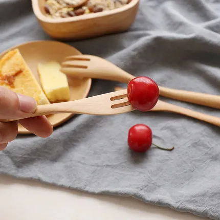 Beech Simple Solid Wood Cutlery Set Meal Fork Stirring Spoon Table Knife Fruit Fork Soup Spoon Dessert Spoon