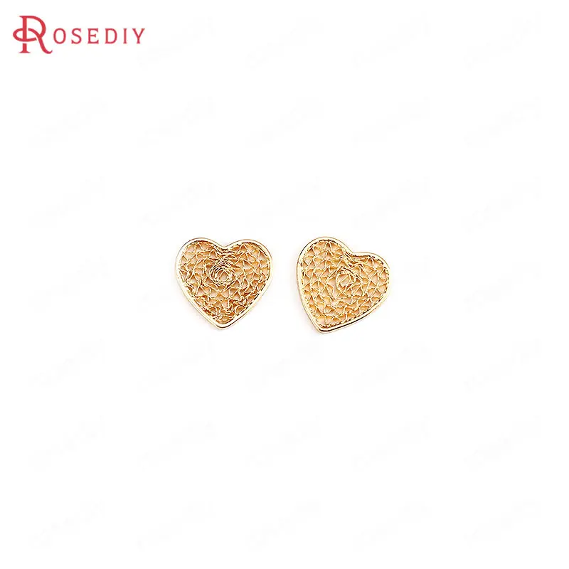 (F305)6 pieces 14.5*14mm 21.5*19.5mm High Quality Gold Color Brass Mesh Pattern Heart Charms Pendants Diy Jewelry Findings