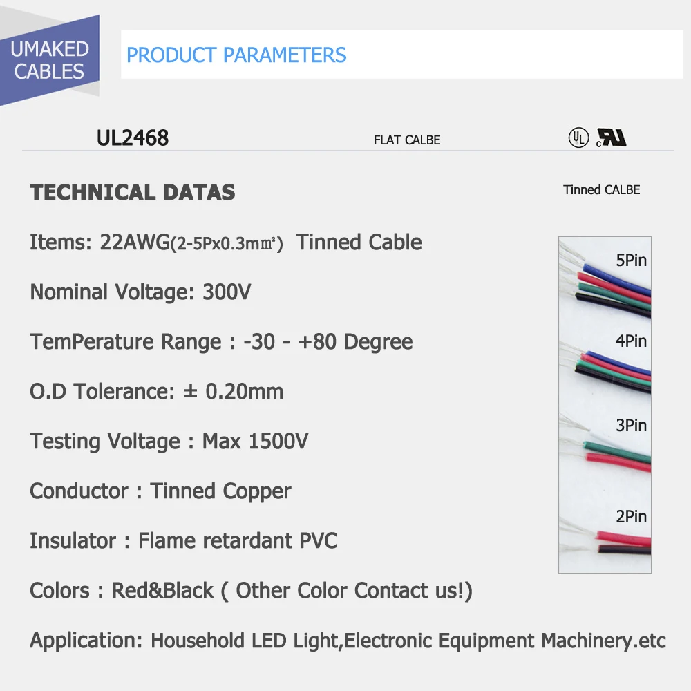 20m 22AWG LED Cable 2P 3P 4P 5P Tinned Copper PVC insulated Electrical wire RGB RGBW for 5050 5730 8520 Light Stirp Power Supply