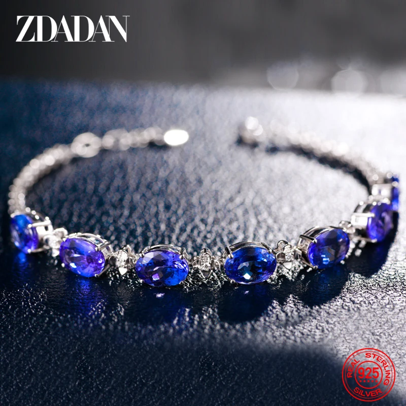 ZDADAN 925 Sterling Silver Sapphire Bracelet Chain For Women Fashion Wedding Jewelry Gift