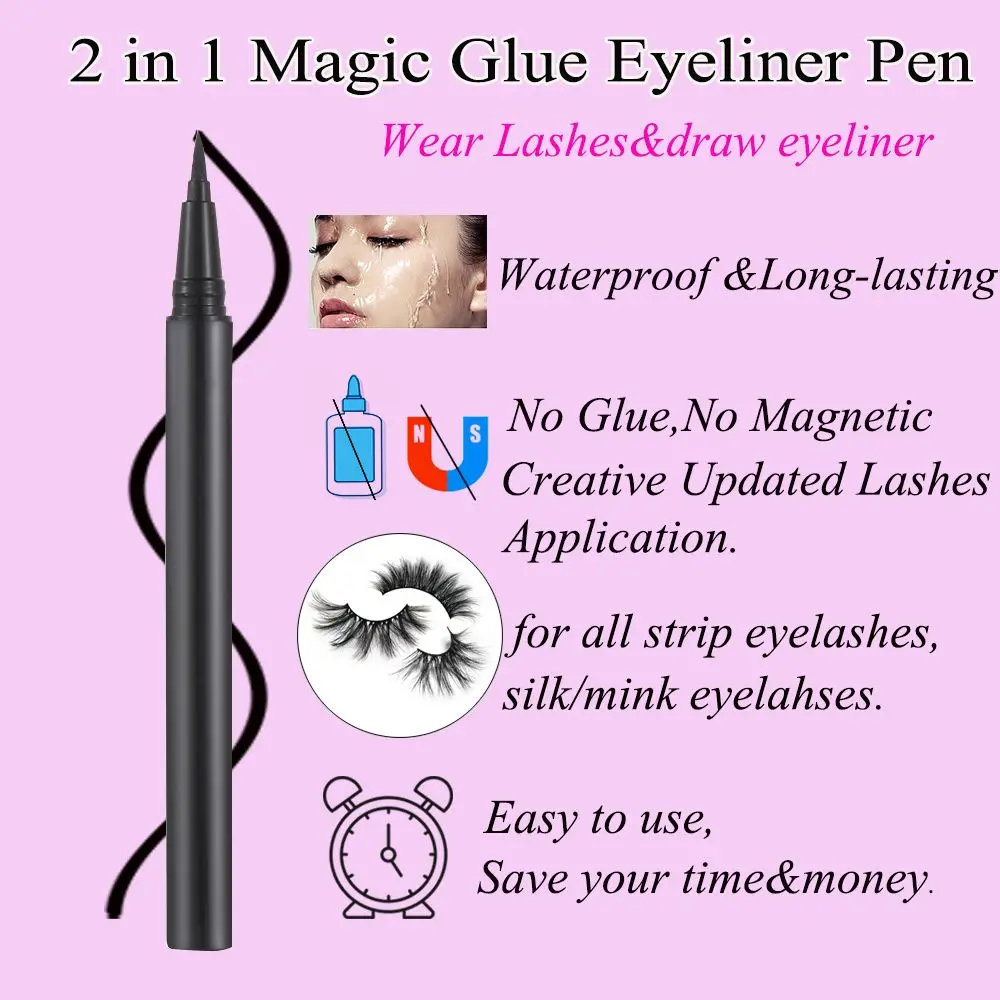 Modisch, einfach zu bedienen, wasserdicht, langlebig, 2-in-1-Eyeliner, magischer Wimpernkleber, Eyeliner-Stift, selbstklebender Eyeliner