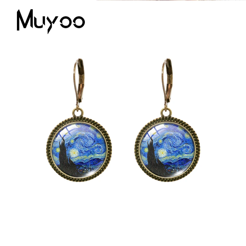 2019 New Vincent Van Gogh Sunflower Dangle Earring Starry Night Painting Vintage Earring Glass Dome Jewelry