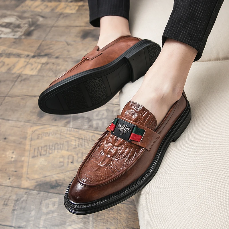 Crocodile Leather Brand Luxury Men Casual Office Designer Brown Black Formal Loafers Men\'s Moccasins Italian Wedding Dress Shoes