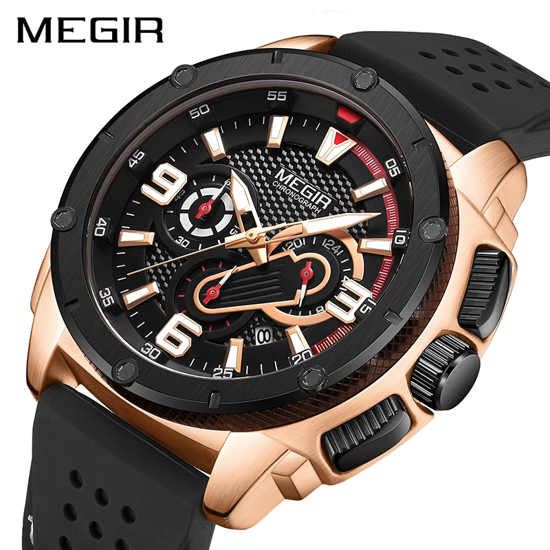 MEGIR Sport for Men Clock Military Army Watch Silicone Chronograph Quartz WristWatch Male Luminous Waterproof New Reloj Hombre