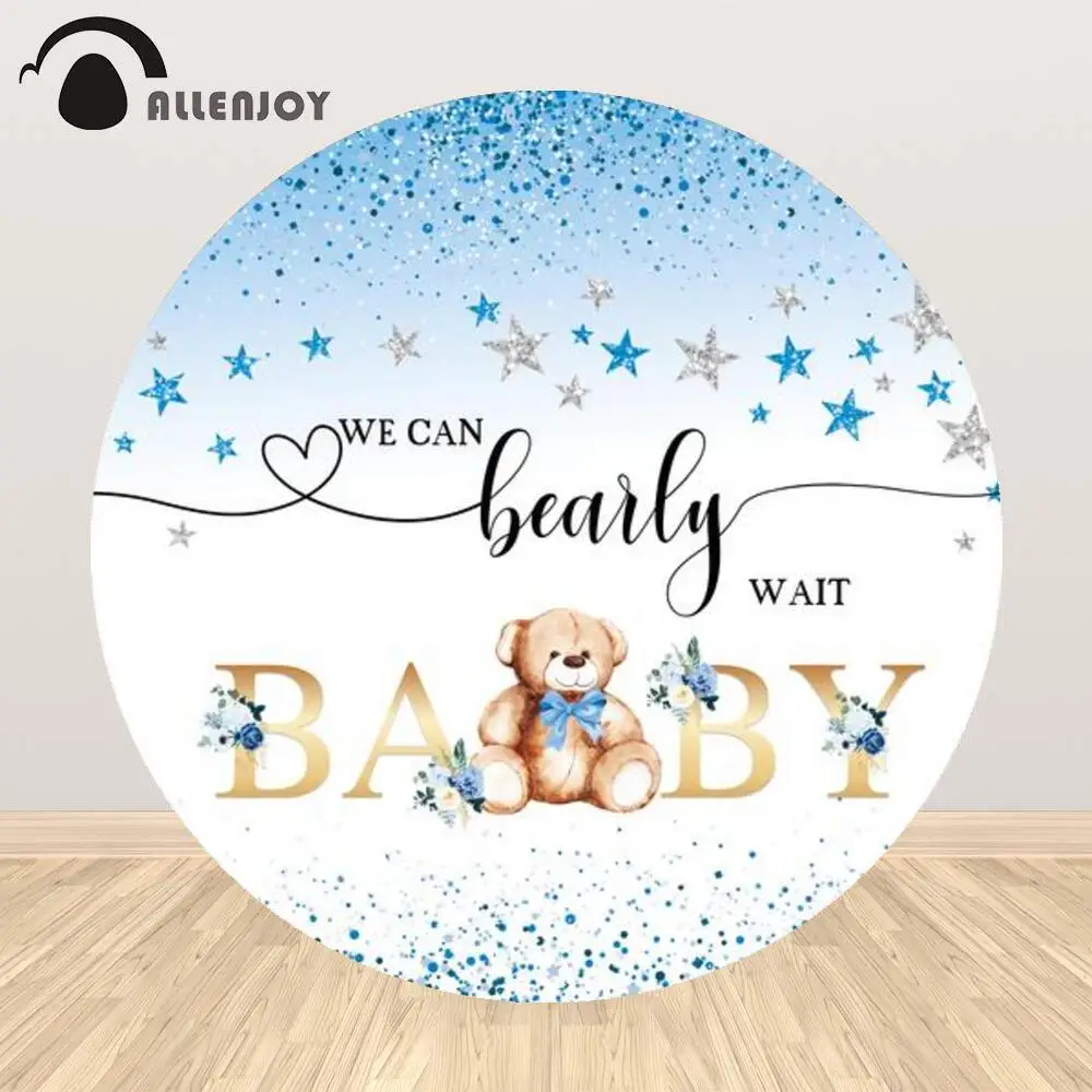 

Allenjoy Baby Shower Background Circle Round Bear Birthday Party Glitter Holy Communion Silver Supplies Photophone Backdrop