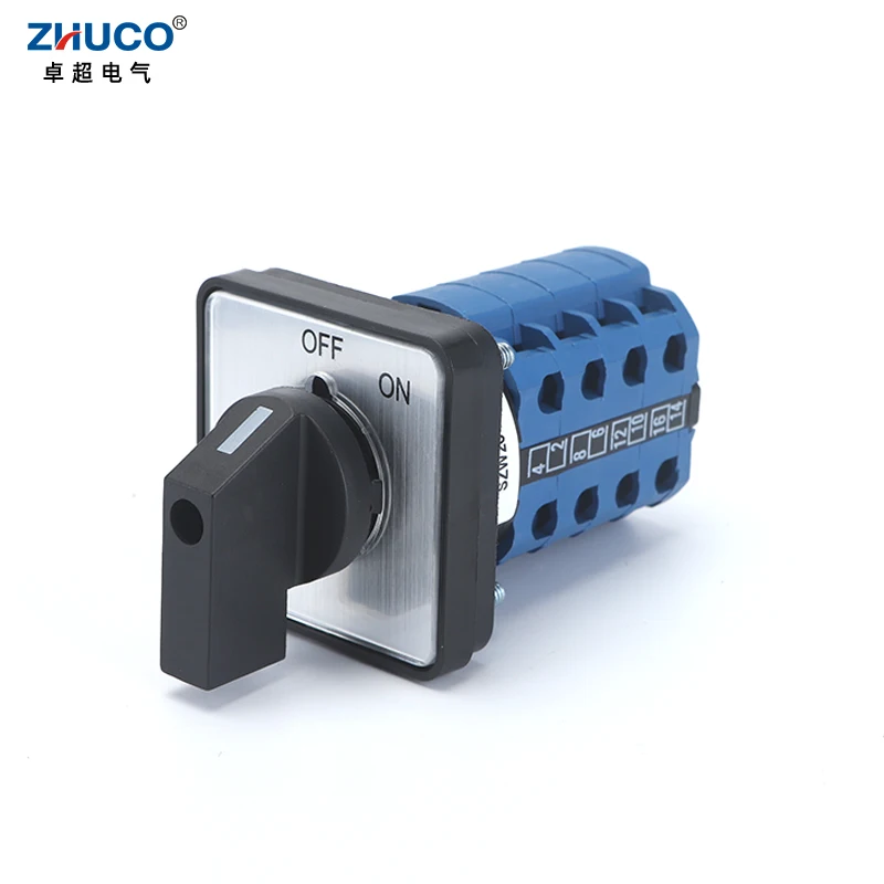 ZHUCO SZW26/LW26-20 4 Poles Sliver Contact 20A 660V 64X64 mm 48X48 mm Panel Power Knob Selection Cam Rotary Changeover Switch