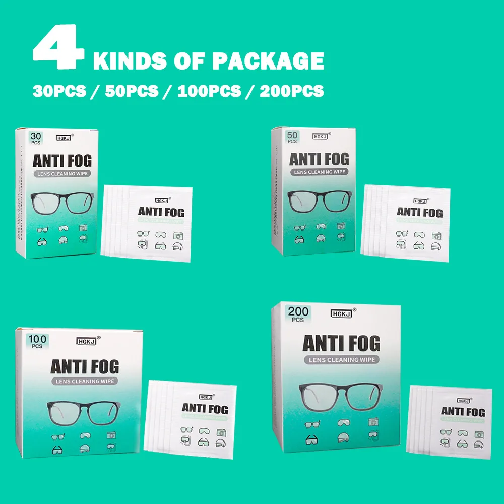 200/100/50/30pcs Reusable Anti-Fog Wipes Glasses Pre-moistened Antifog Lens Cloth Defogger Eyeglass Wipe Prevent Fog