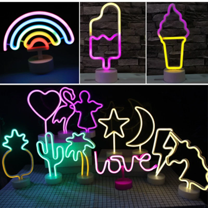 

Ins LED Neon Unicorn night light creative ice cream USB rainbow night light Double sided Christmas LED Halloween baby gift