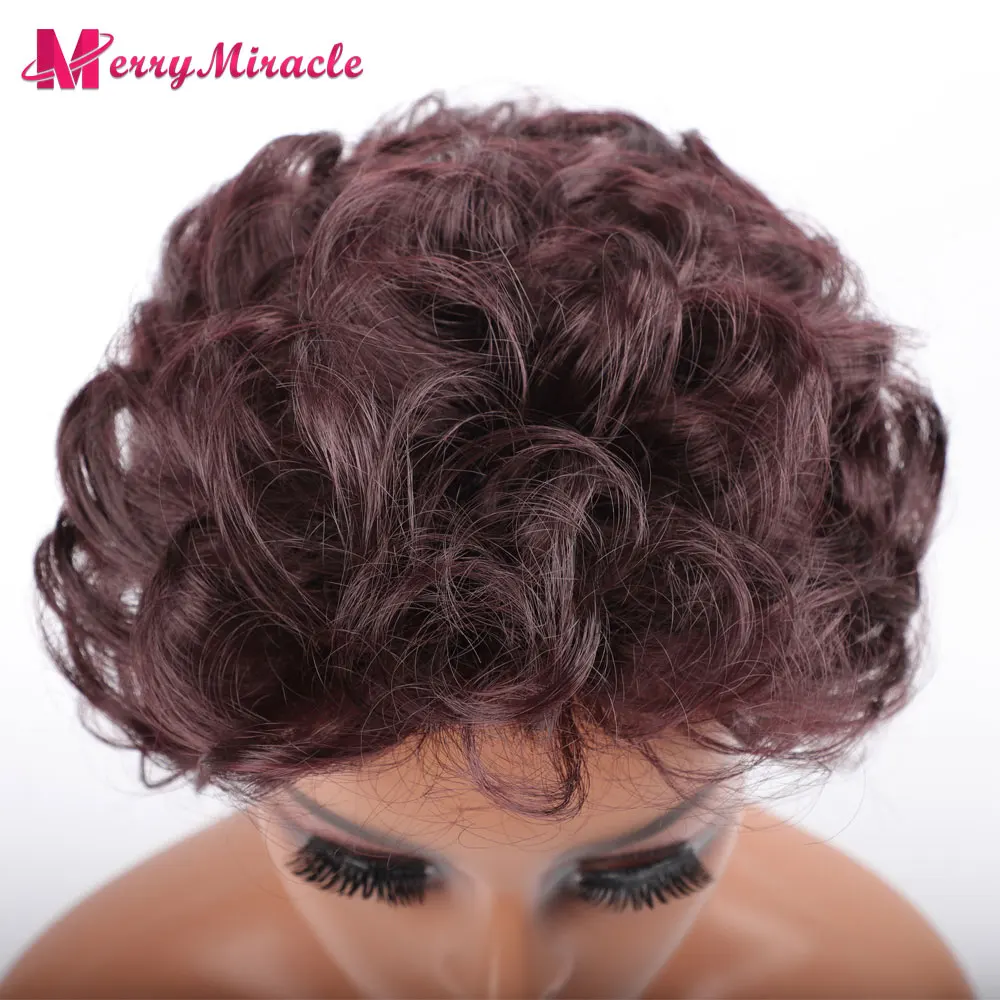 Pelucas sintéticas Afro para mujeres negras, pelo corto de onda Natural, negro, marrón, Rubio, jengibre, rojo y blanco