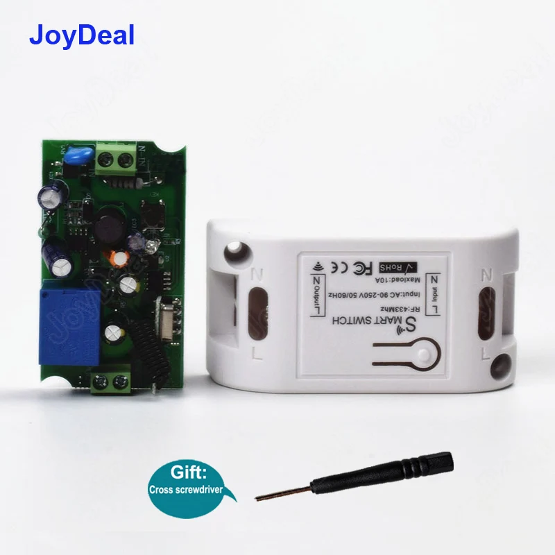 JoyDeal 433Mhz 86 Type Portable ON/Off Wireless Light Switch RF Remote Control AC 110V 220V Receiver 1CH Smart Wall Panel Switch