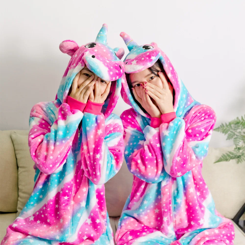 Unisex Adults Unicorn Pajamas Onesies Plush Fleece Unicorn Animal Costume Flannel Cosplay One Piece Sleepwear Halloween Dress Up