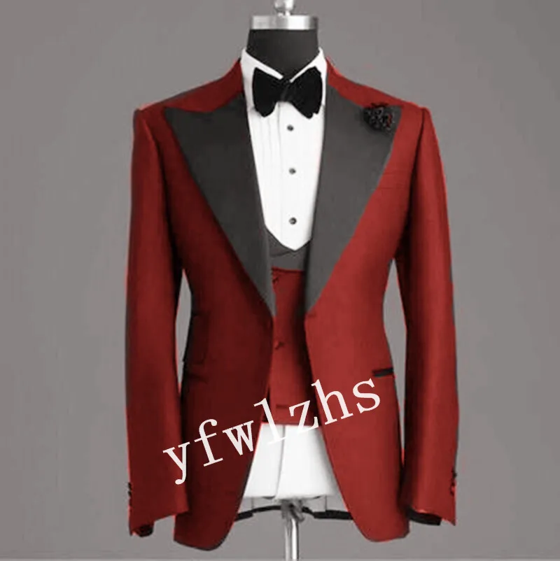 

New Arrival One Button Groomsmen Peak Lapel Groom Tuxedos Men Suits Wedding/Prom Best Man Blazer ( Jacket+Pants+Vest+Tie) B258