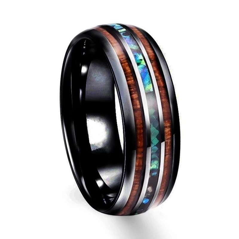 8mm New Fashion Couple Rings Tungsten Carbide Steel Wood Abalone Shell Ring For Men Jewelry Women Wedding Band