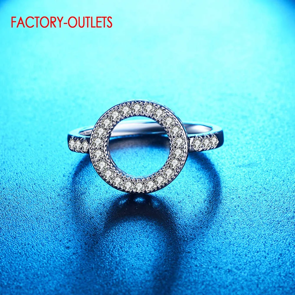 Hot Sale Genuine 925 Silver Needle Round Finger Rings For Women  Hollow Rhinestone Round Rings Fashion Jewelry For Girls Wife